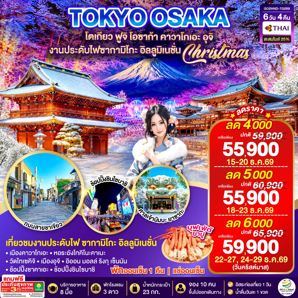ทัวร์ญี่ปุ่น TOKYO OSAKA ILLUMINATION CHRISTMAS & NEW YEAR 6วัน 4คืน (TG)