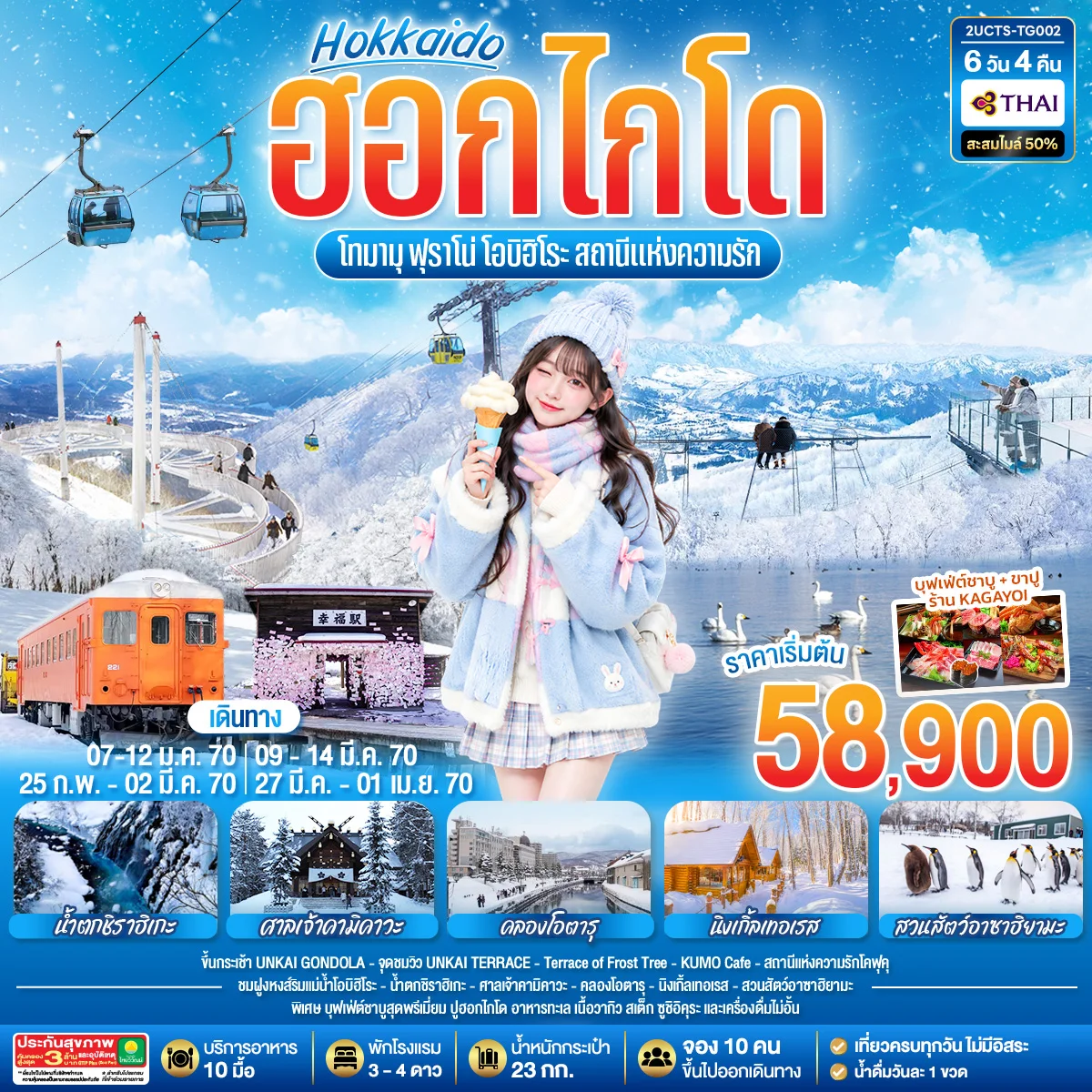 ทัวร์ญี่ปุ่น ฮอกไกโด โทมามุ ฟุราโน่ โอบิฮิโระ สถานีแห่งความรัก 6วัน 4คืน (TG)
